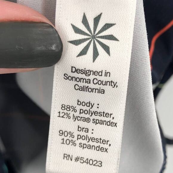 Athleta Navy Blue Multicolor Stripe Ties Racerback Built In Bra Tinker Tank Top - Picture 4 of 10